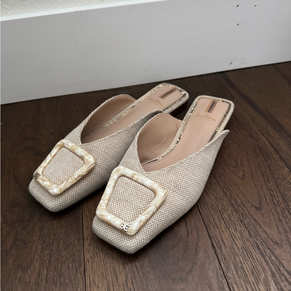 Sam Edelman Cream Mules with Buckle Detail